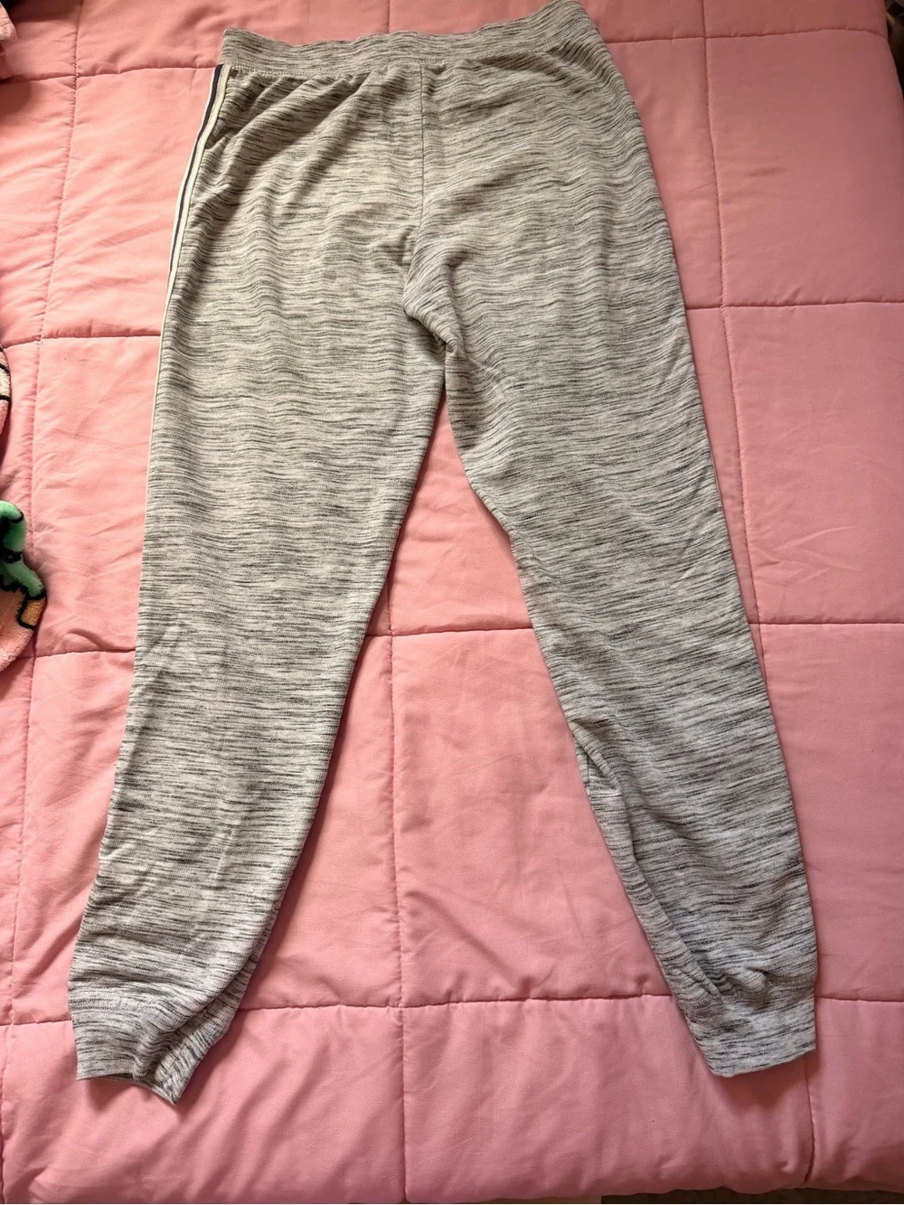Girls' Light Heather Gray Joggers with Navy Side Stripes
